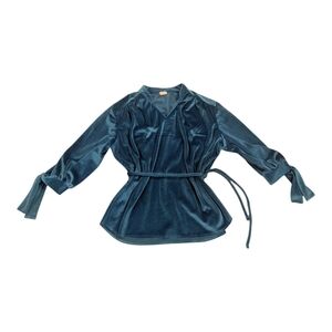 Montgomery Ward 70s Vintage Women's Teal Velour Mid Sleeve Top - Sz M/L